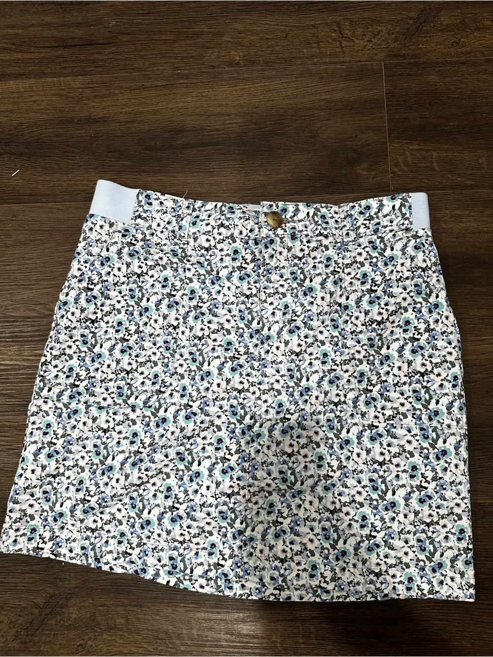 Lee White Floral Mini Skirt with Blue Accents